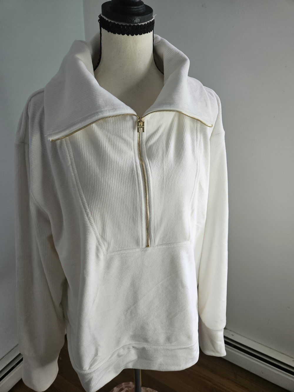 H by Halston White Half-Zip Sweatshirt with Gold Zipper